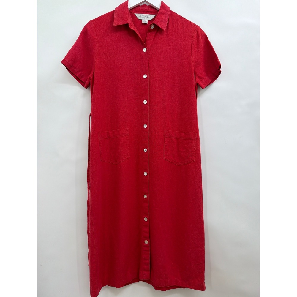 Casual Corner Annex Petite Red Linen Button Down Shirt Dress Short Sleeve 12P - Picture 1 of 7